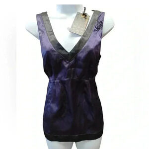 Peppercorn Purple & Black Beaded  Sequins Sleeveless Top Size Small